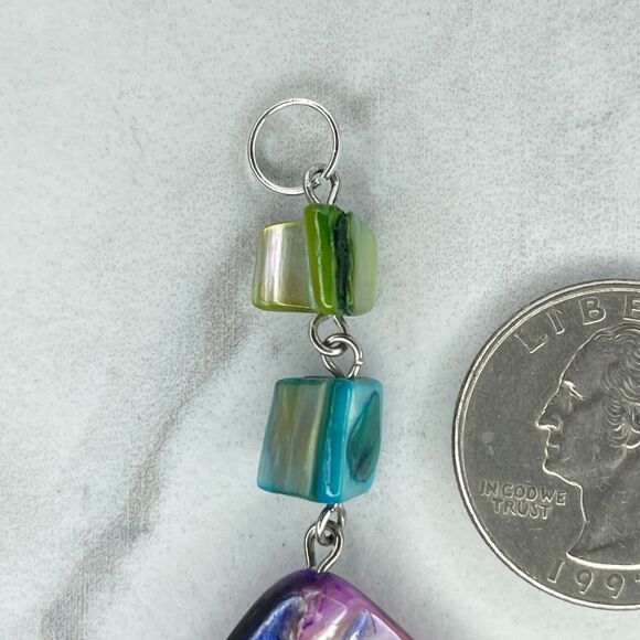 Silver Tone Purple Blue Green Shell Beaded Upcycled Pendant - Picture 6 of 6